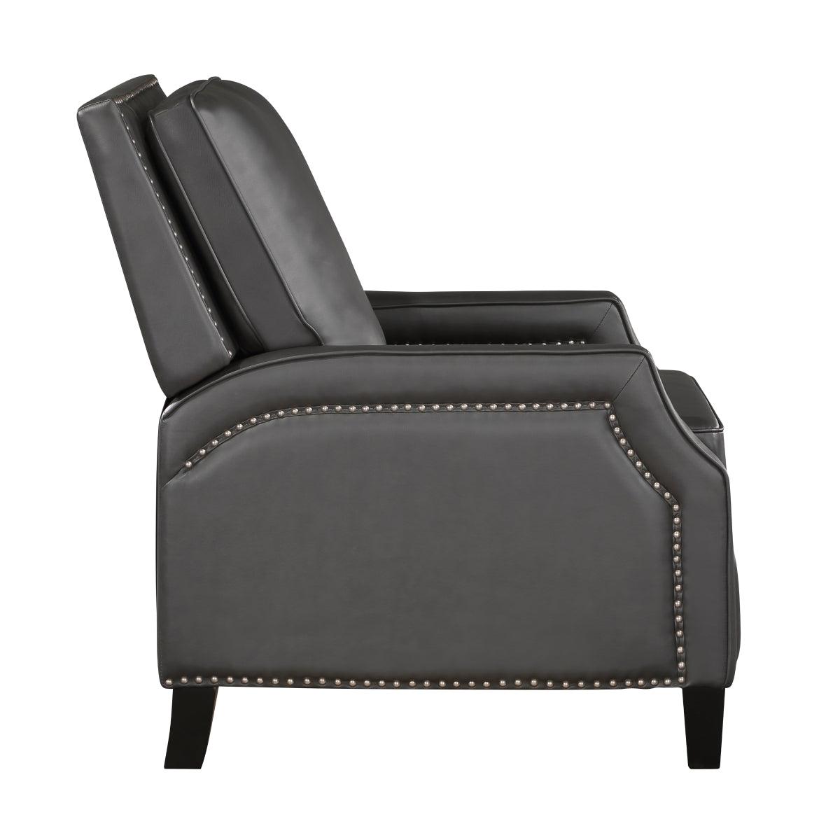 Berenson Gray Recliner Chair close-up of nailhead trim detail