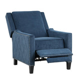 Banks Blue Recliner wood feet detail
