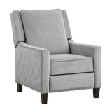 Banks gray fabric recliner side view with wood feet
