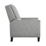Banks gray recliner fully pushed back showing reclining position