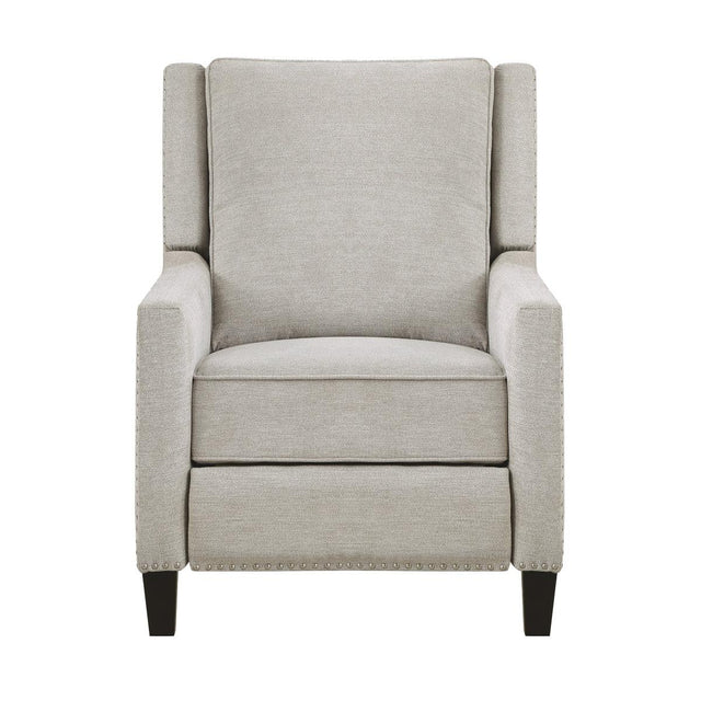 Front view of Banks Sand Push Back Reclining Chair in sand fabric