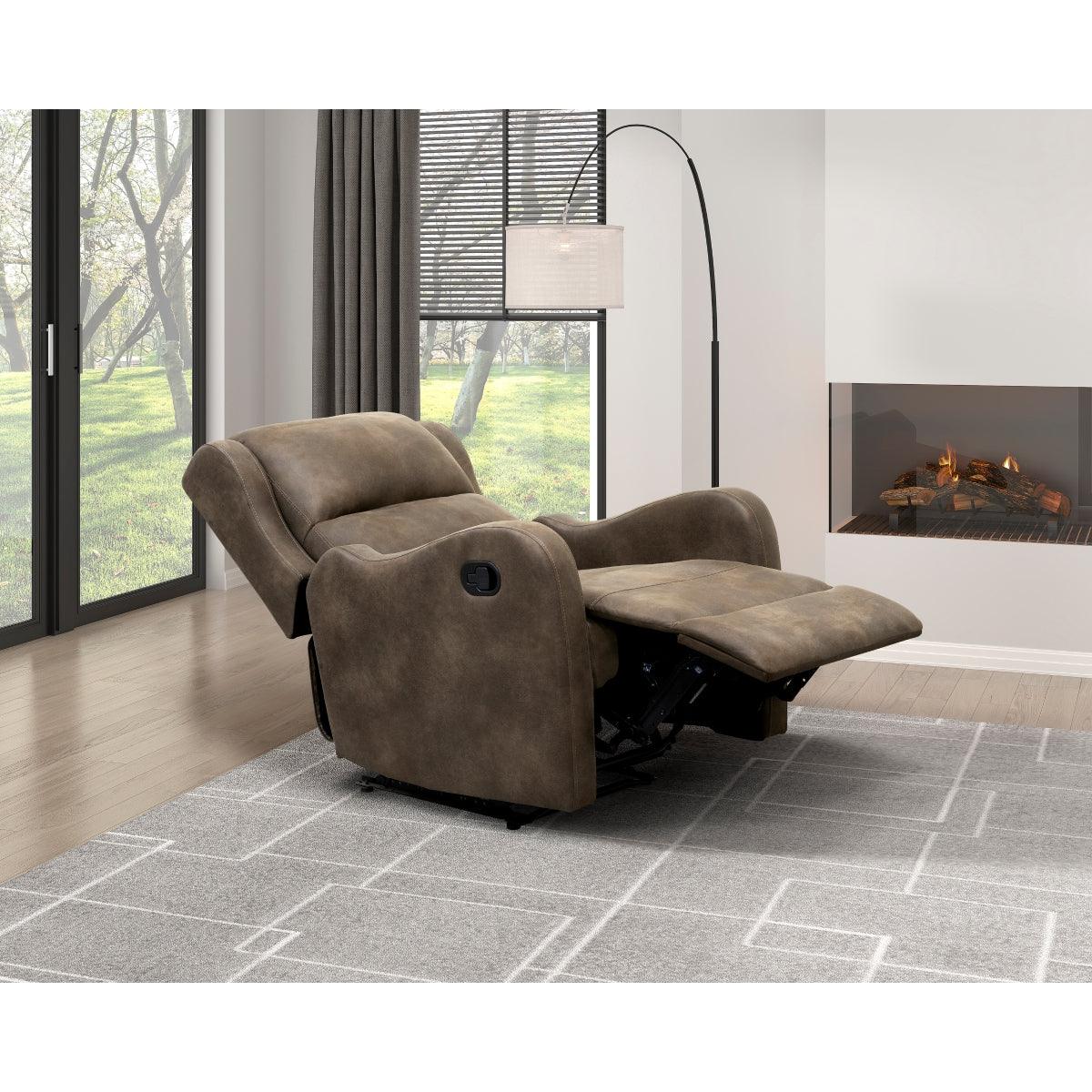 Durant Brown Faux Leather Recliner Chair open reclining view