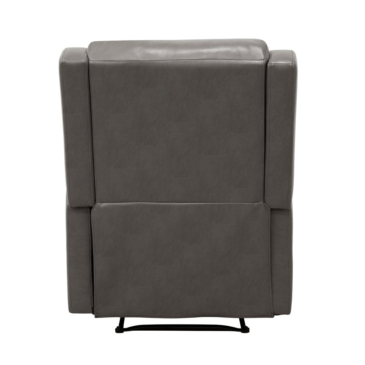 Durant Gray Faux Leather Recliner Chair close-up side pull tab