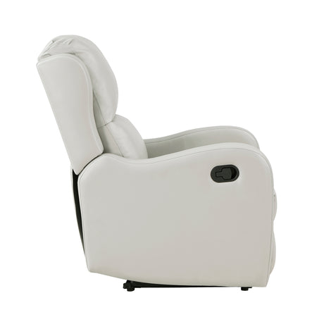 Close-up of taupe faux leather upholstery on Durant Recliner
