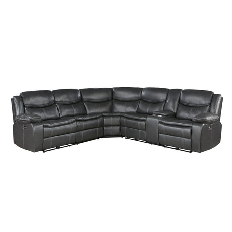 Fargo dark gray 3-piece power reclining sectional with right console, front angle