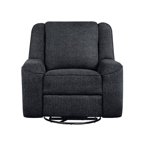 Monterey ebony chenille swivel reclining chair front angle