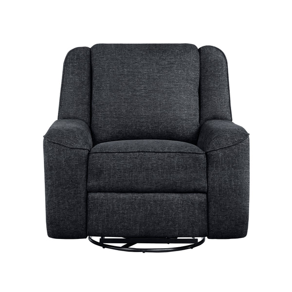 Monterey ebony chenille swivel reclining chair front angle