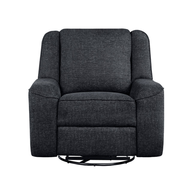 Monterey ebony chenille swivel reclining chair front angle