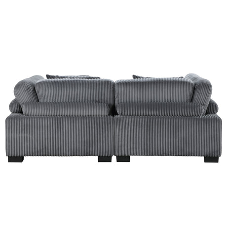 Close-up of gray corduroy fabric upholstery