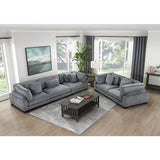 Black faux wood finish feet of loveseat