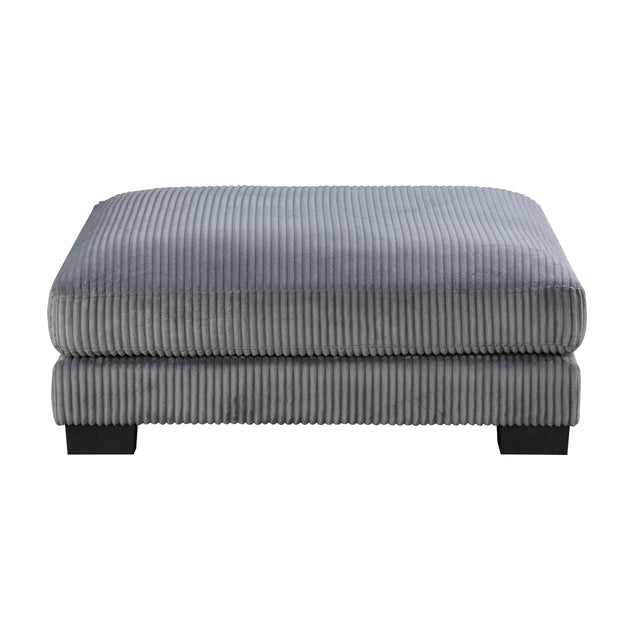 Traverse Ottoman in gray corduroy fabric front view