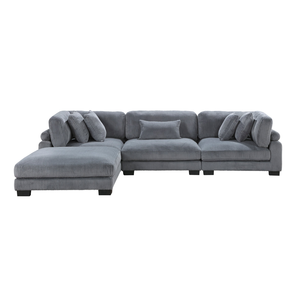 side view of Traverse Gray Corduroy Fabric sectional sofa