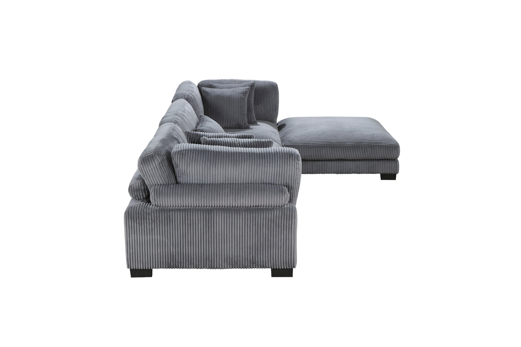 Side perspective of sectional chaise and ottoman