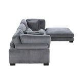 detail view of Traverse Gray Corduroy Fabric sectional sofa fabric and stitching