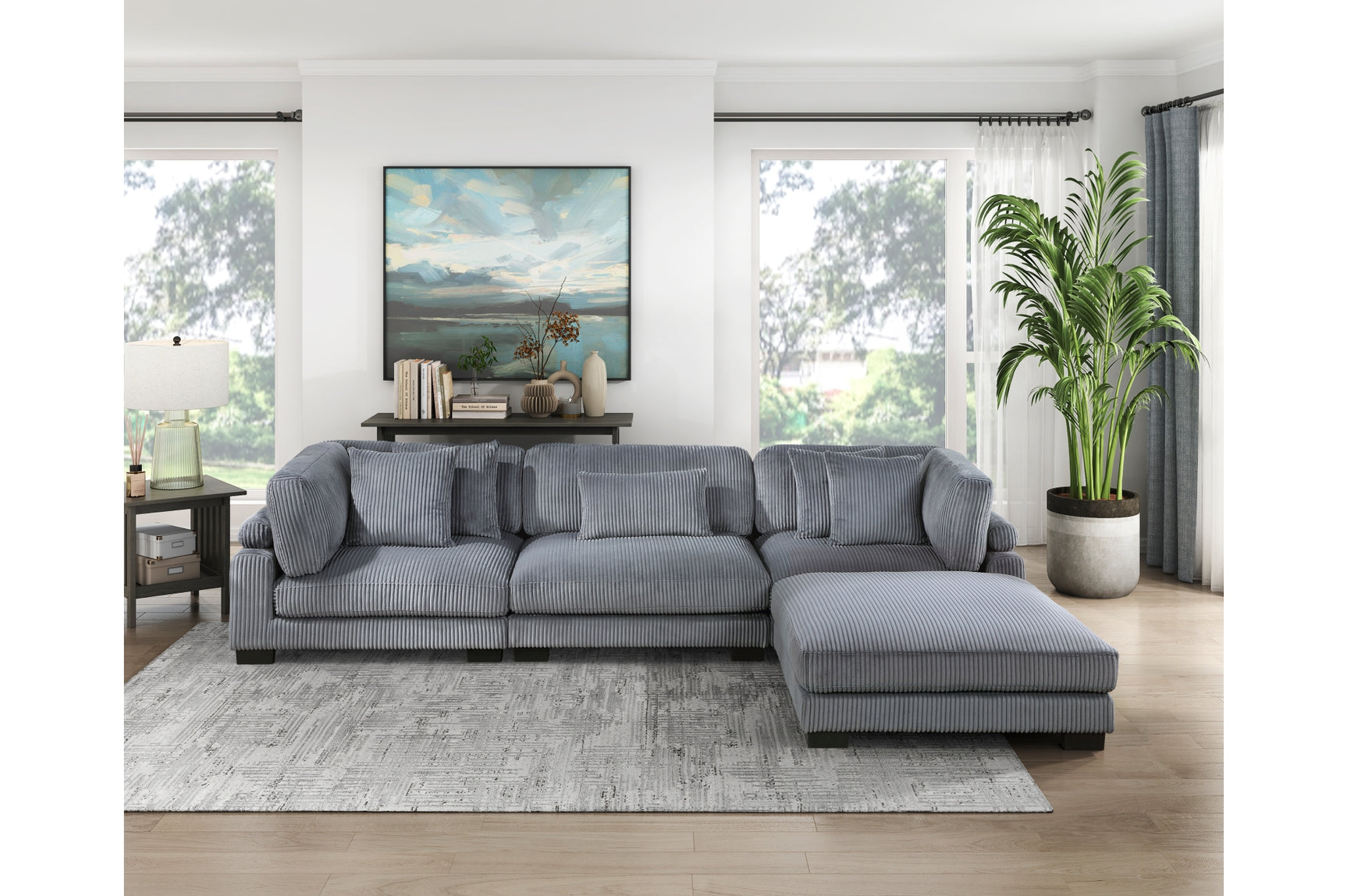 Side view of Traverse Gray Corduroy Fabric Sectional Sofa