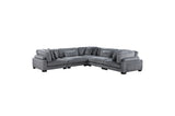 Side angle of gray corduroy sectional sofa