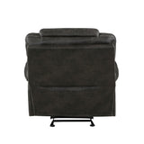 Fully reclined Gainesville Glider Recliner Chair in chocolate microfiber