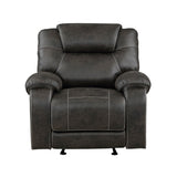 Gainesville Glider Recliner Chair in chocolate microfiber, angled front view