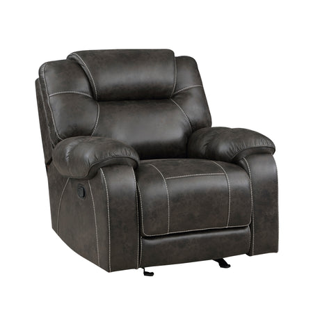 Side view of Gainesville Glider Recliner Chair showing manual reclining tab