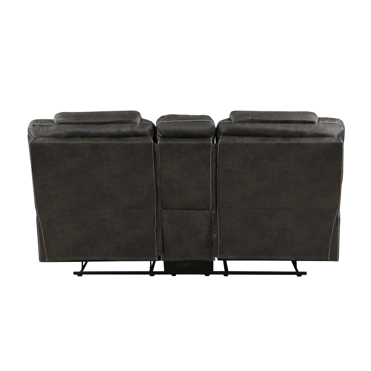 Loveseat center console with cup holders and storage