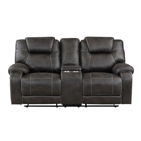 Gainesville chocolate reclining loveseat front angle