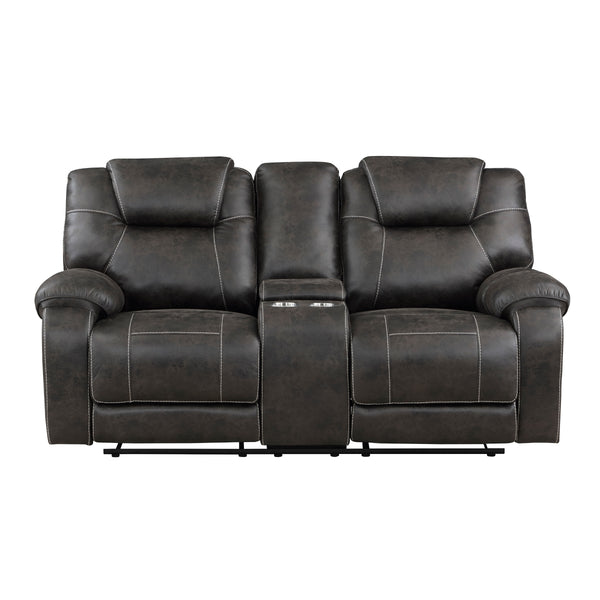 Gainesville chocolate reclining loveseat front angle