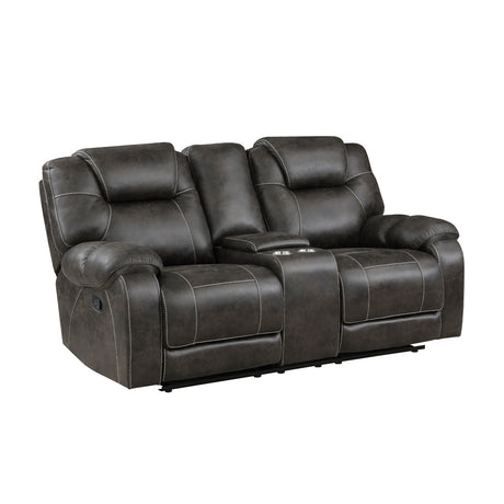 Chocolate microfiber reclining loveseat side view