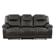 Gainesville chocolate microfiber double reclining sofa front angle