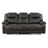 Gainesville chocolate microfiber double reclining sofa front angle