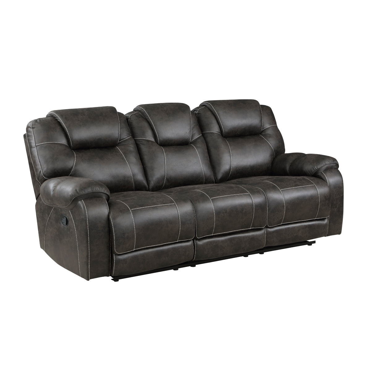 Chocolate microfiber reclining sofa side view