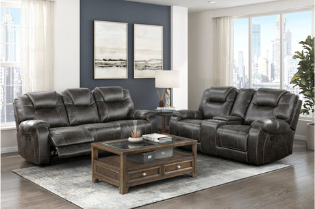 Gainesville Chocolate Reclining Double Reclining Sofa front view