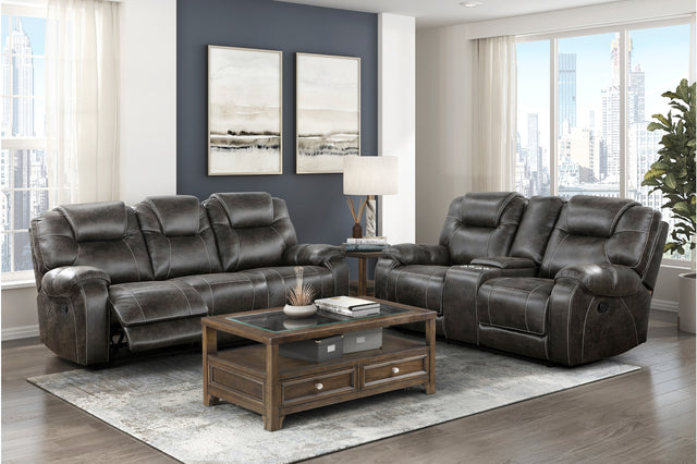 Gainesville Chocolate Reclining Double Reclining Sofa front view