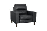 Love seat side profile showing brown leather upholstery