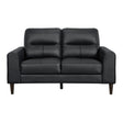 Lewes Black Leather Loveseat angled side view