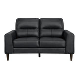 Lewes Black Leather Loveseat angled side view