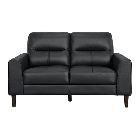 Lewes Black Leather Loveseat angled side view