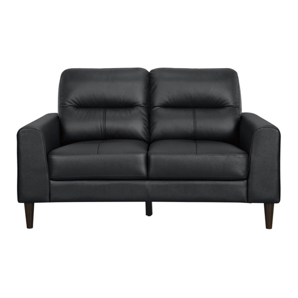 Lewes Black Leather Loveseat angled side view