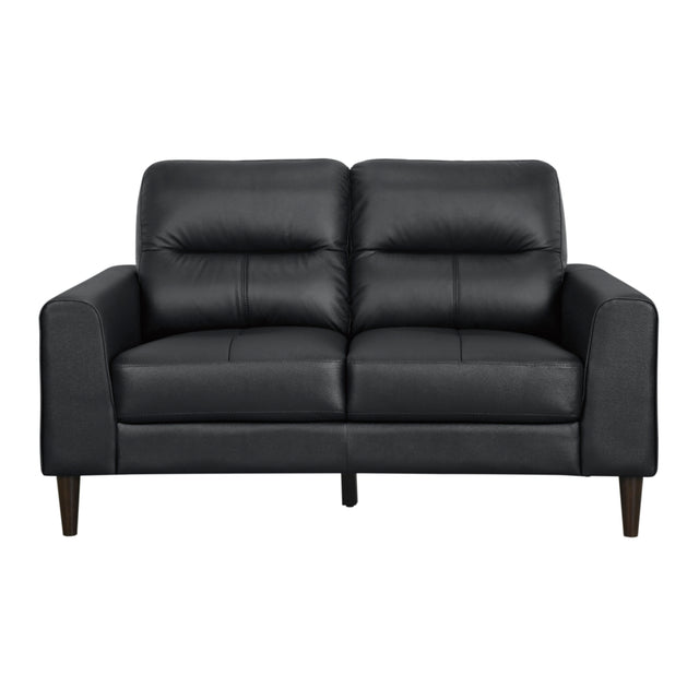 Lewes Black Leather Loveseat angled side view