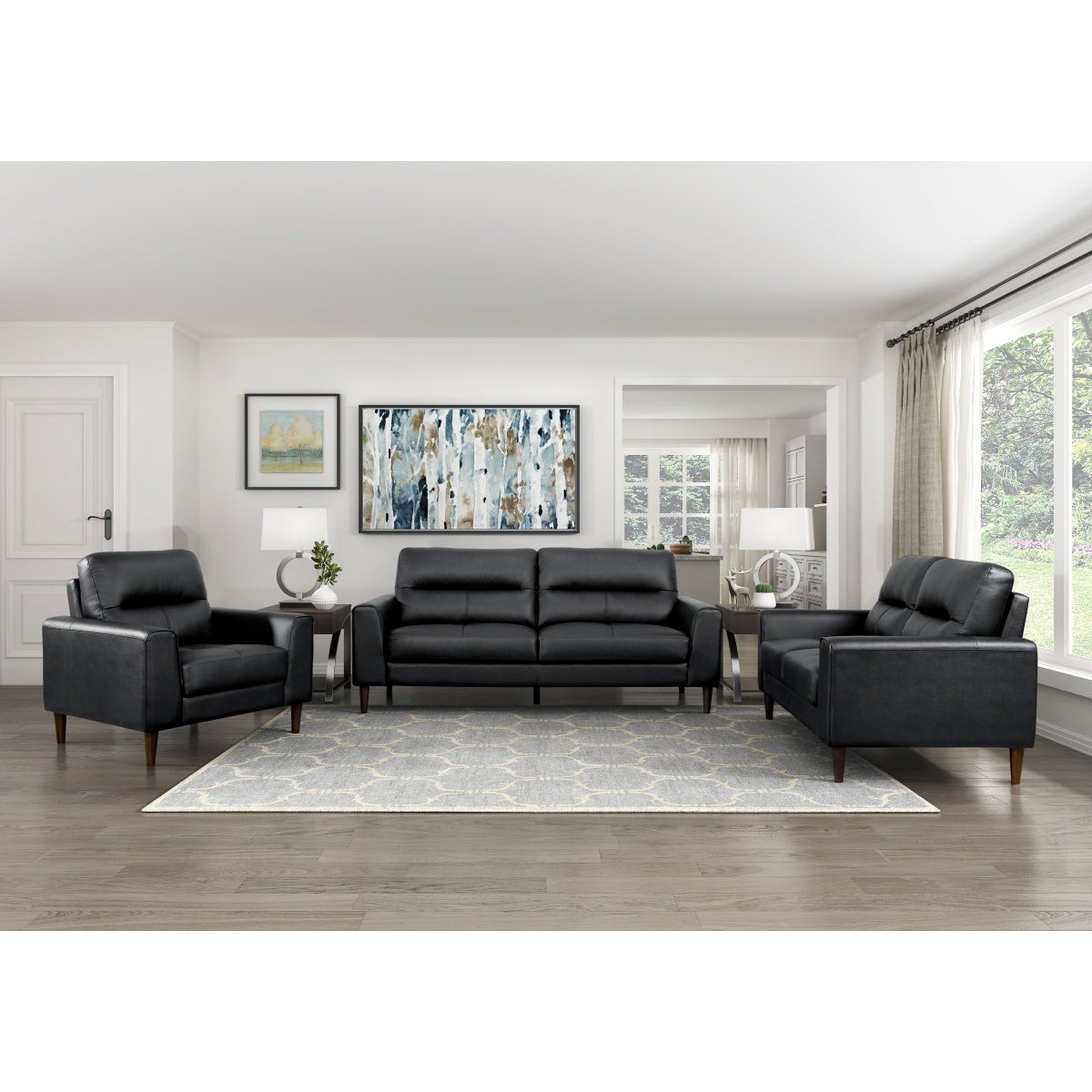 Black leather and faux leather mix on Lewes Loveseat