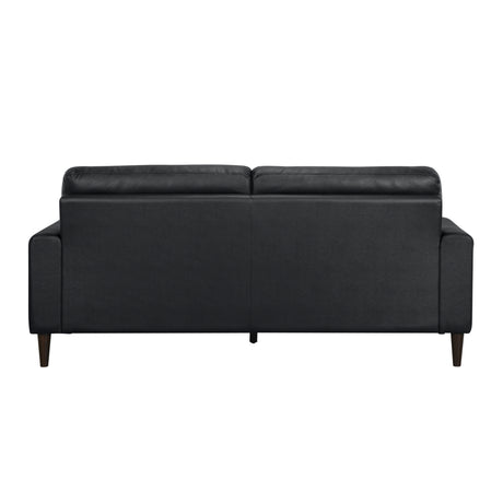 Close-up of Lewes Brown Leather Sofa leather and cushion details