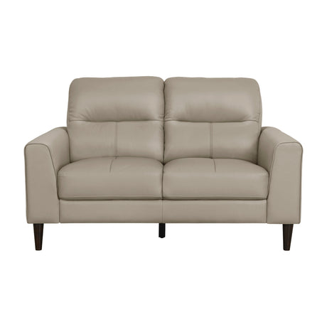 Lewes Latte Leather Loveseat angled front view