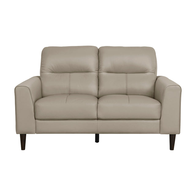 Lewes Latte Leather Loveseat angled front view