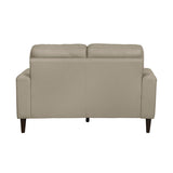 Side view of Lewes Latte Leather Loveseat showing track arms