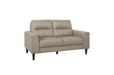 Front view of Lewes Latte Faux Leather Love Seat