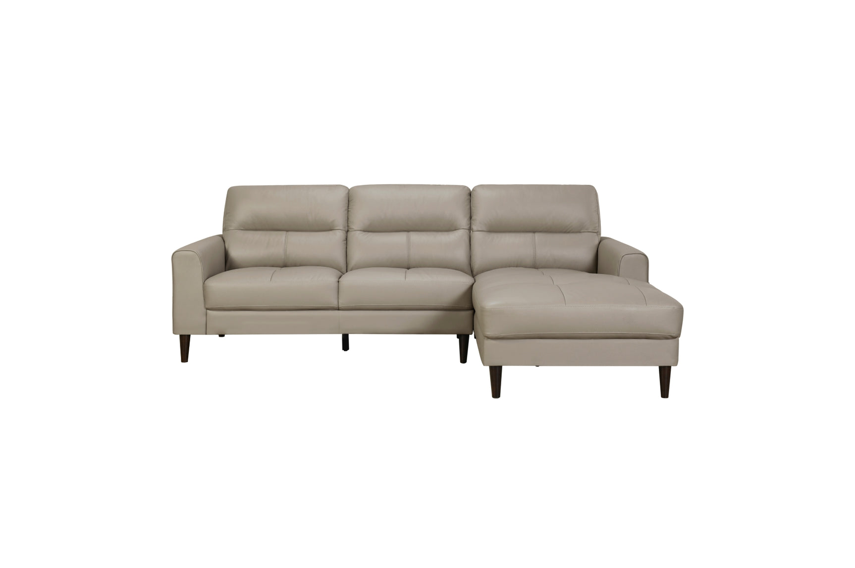 side view of Lewes Latte leather sectional sofa