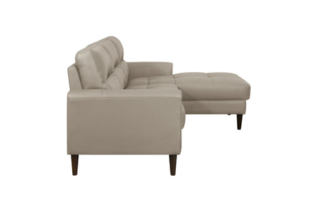 living room with Lewes Latte leather sectional sofa