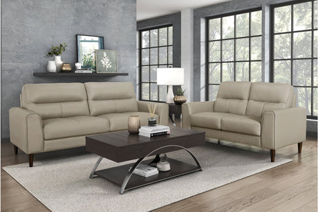 Lewes Latte Faux Leather Sofa front view