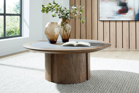 Warm Brown Coffee Table with Faux Cement Inset — product view