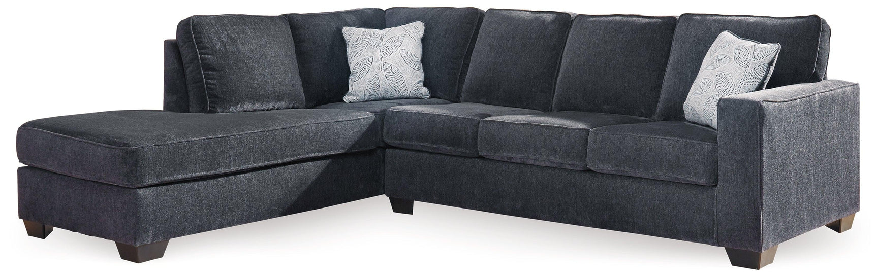 Side view of Altari Slate Chenille sectional sofa with right chaise