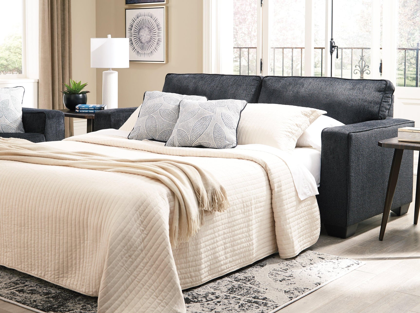 Altari Chenille sofa sleeper with decorative pillows